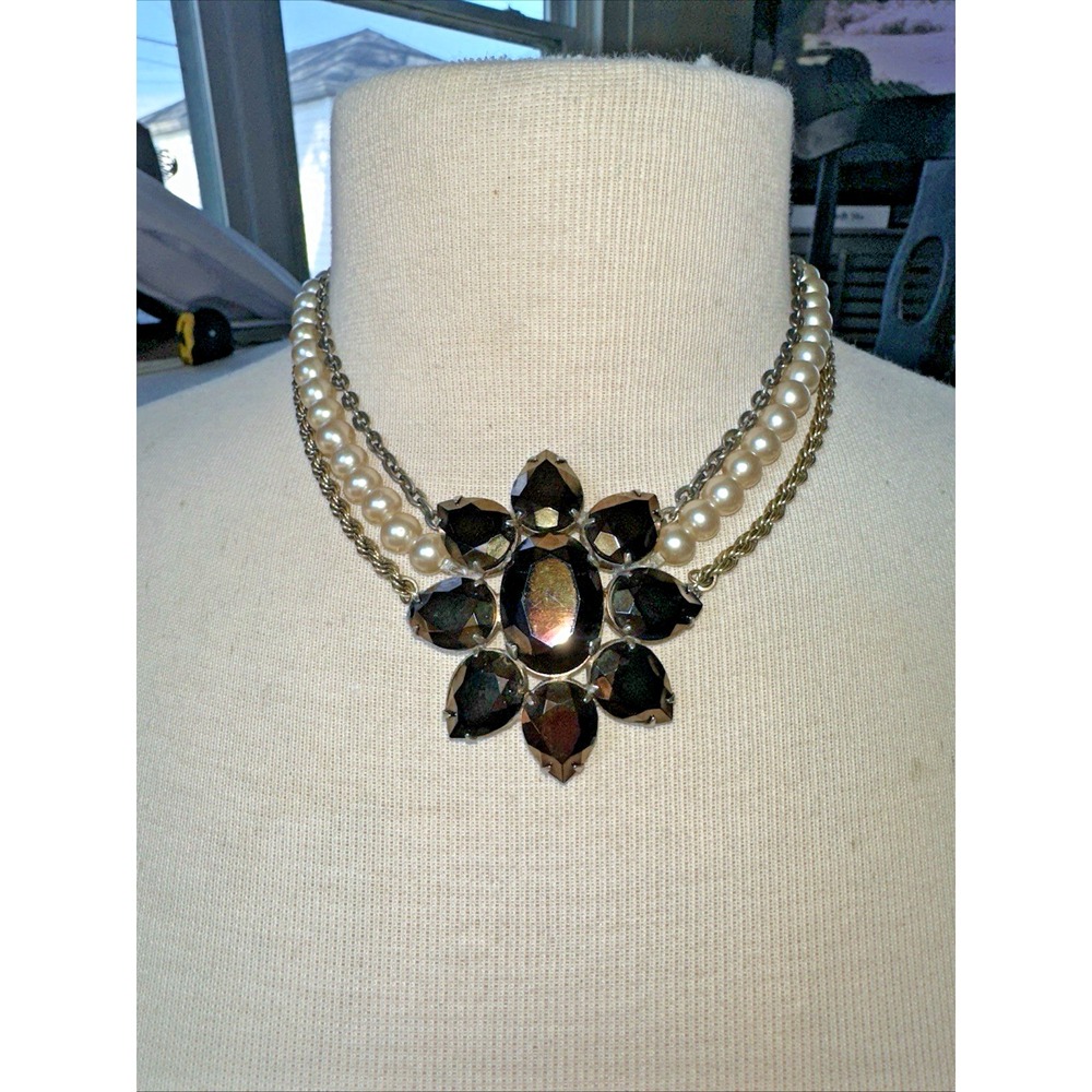 Unbranded Statement Necklace Women OS Gold Silver Pearl Black Crystal Excellent
